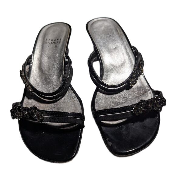 Vtg Y2K Stuart Weitzman Black Rhinestone Embellished Kitten Heel Mule Sandals 6 - Picture 2 of 6